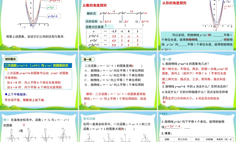 人教数学九年级上册-教学课件-22.1.3 第1课时 二次函数y=ax2+k的图象和性质.ppt