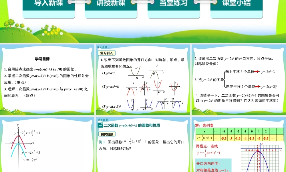 人教数学九年级上册-教学课件-22.1.3 第3课时 二次函数y=a(x-h)2+k的图象和性质.ppt