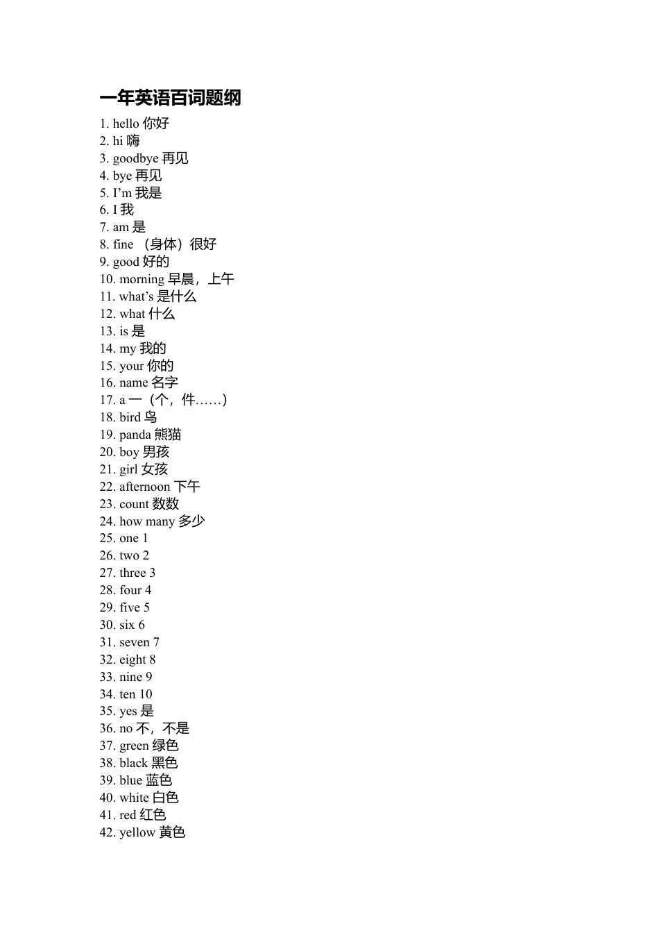 （人教新起点）二年级英语上册  单元百词题纲.doc_第1页