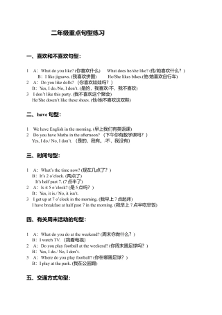 （人教新起点）二年级重点句型练习题.doc