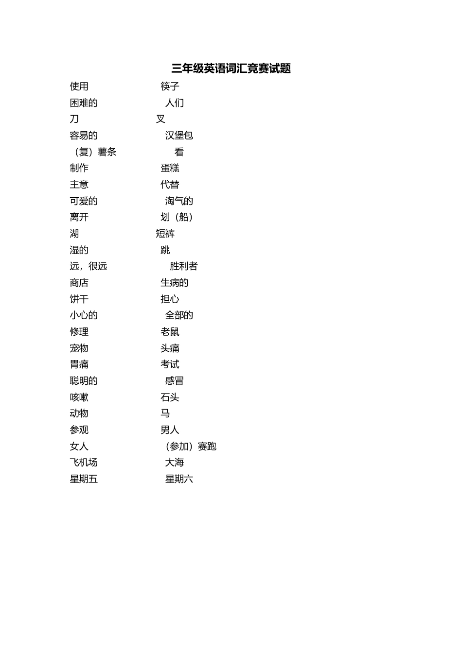 （人教新起点）三年级英语上册 词汇竞赛试题.doc_第1页