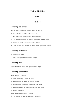 （人教新起点）四年级英语下册 Unit 4 Hobbies Lesson 3 教案 2.doc