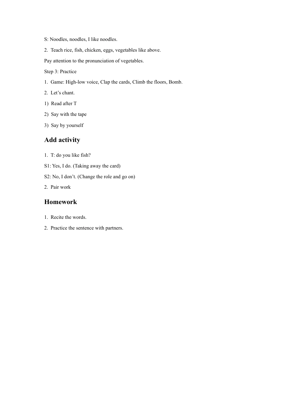 人教（新起点）一年级下册Unit 4 Food Lesson 1 教案 2.doc_第2页