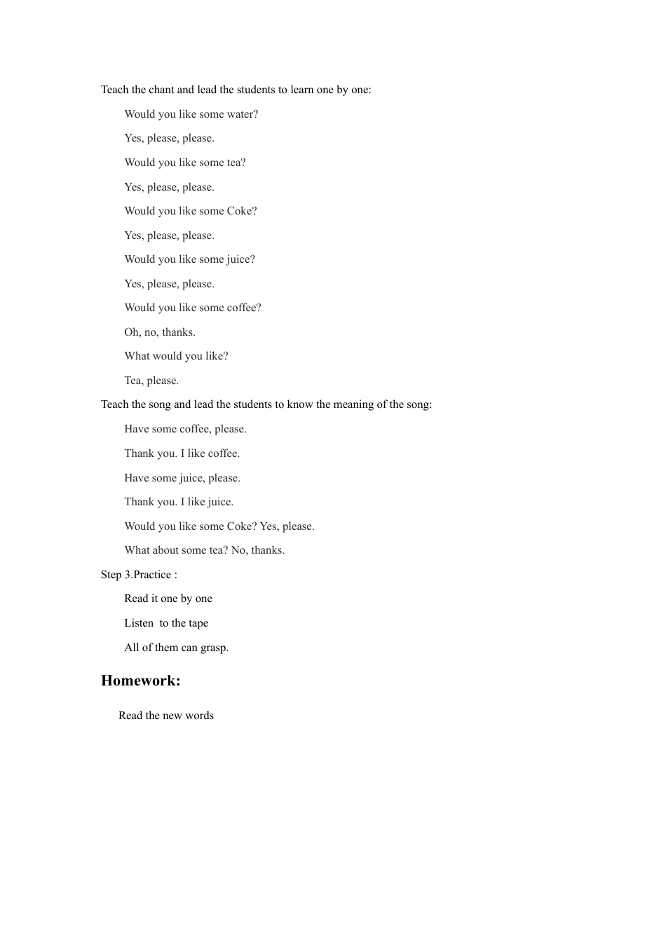 人教（新起点）一年级下册Unit 5 Drink Lesson 3 教案 2.doc_第2页
