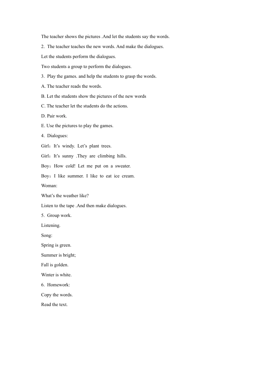 人教（新起点）英语二年级下册 Unit 2 Weather Lesson 1教学设计3.doc_第2页