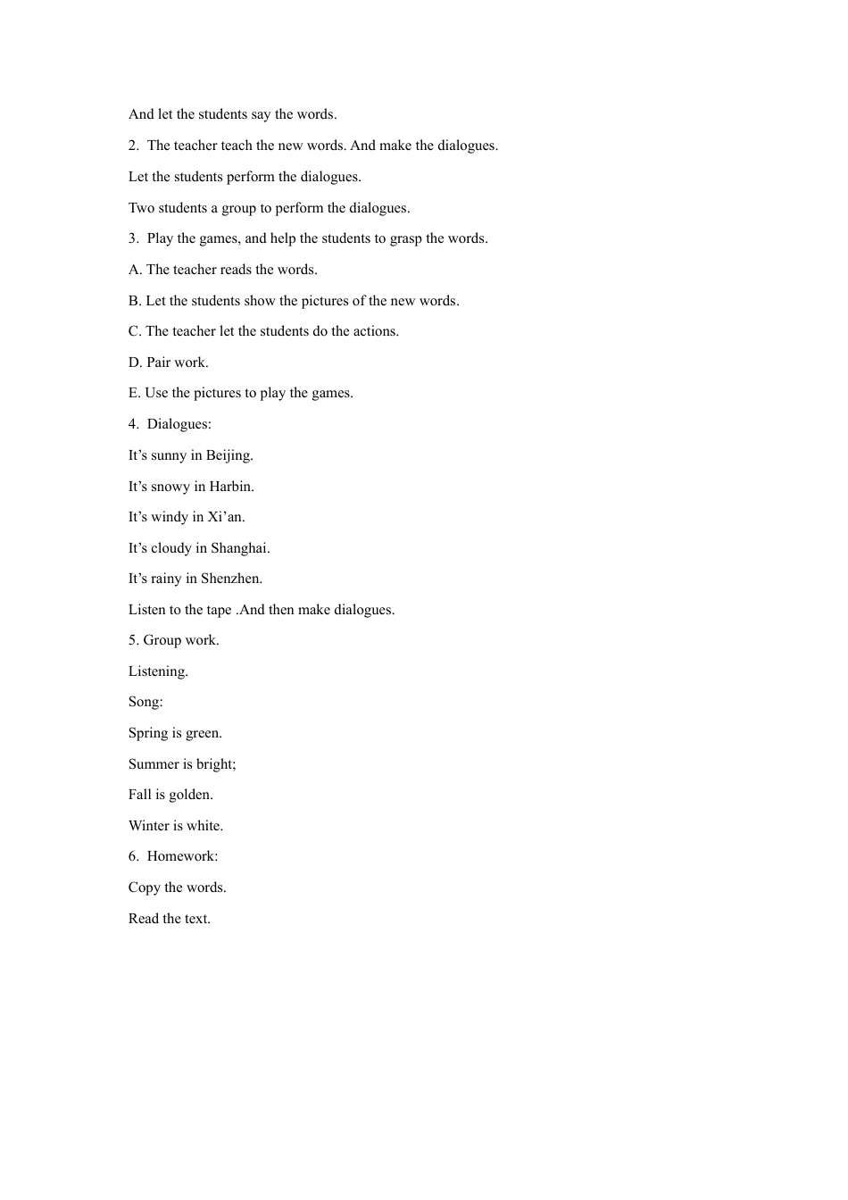 人教（新起点）英语二年级下册 Unit 2 Weather Lesson 3 教学设计3.doc_第2页