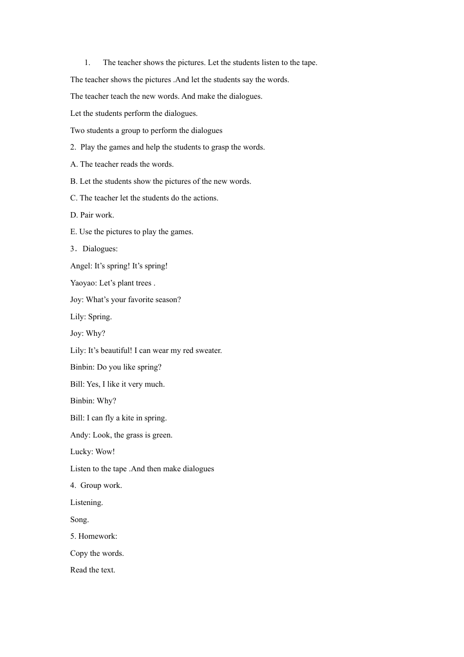 人教（新起点）英语二年级下册 Unit 3 Seasons Lesson 1 教学设计3.doc_第2页