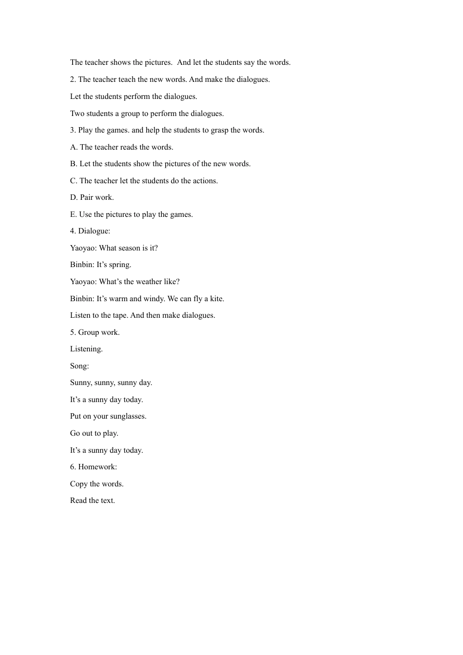 人教（新起点）英语二年级下册 Unit 3 Seasons Lesson 2 教学设计3.doc_第2页