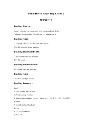 (人教新起点) 五年级英语下册 Unit 5 Have a Great Trip Lesson 2 教学设计 3.doc