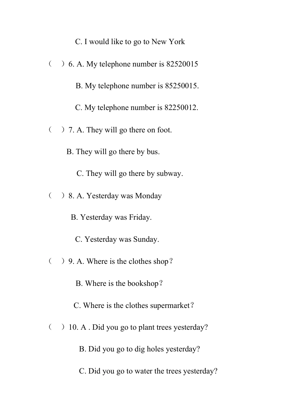 （人教新起点）六年级英语上册 期末试卷1.doc_第3页