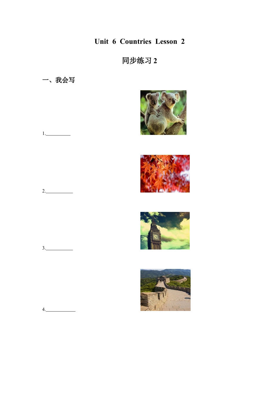 （人教新起点）四年级英语下册 Unit 6 Countries Lesson 2 同步练习2.doc_第1页