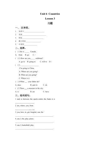 （人教新起点）四年级英语下册 Unit 6 Countries Lesson 3 习题.doc