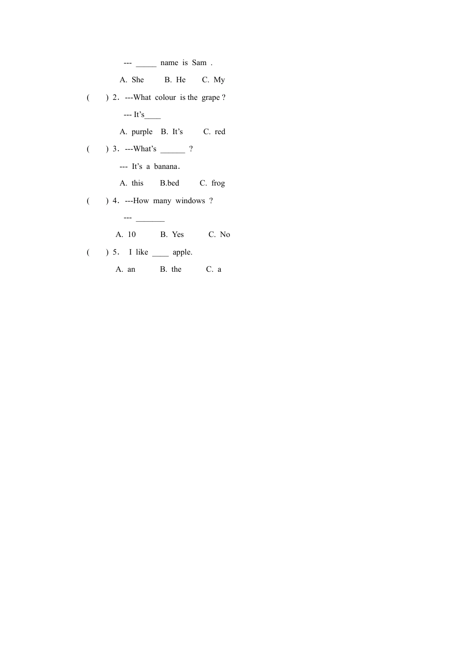 人教（新起点）一年级上册 Unit6+lesson4《Fruit》习题.doc_第2页