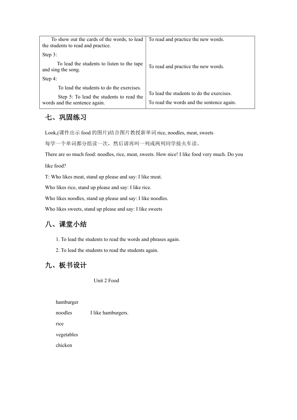 人教（新起点）一年级下册Unit 4 Food Lesson 3 教案 1.doc_第2页