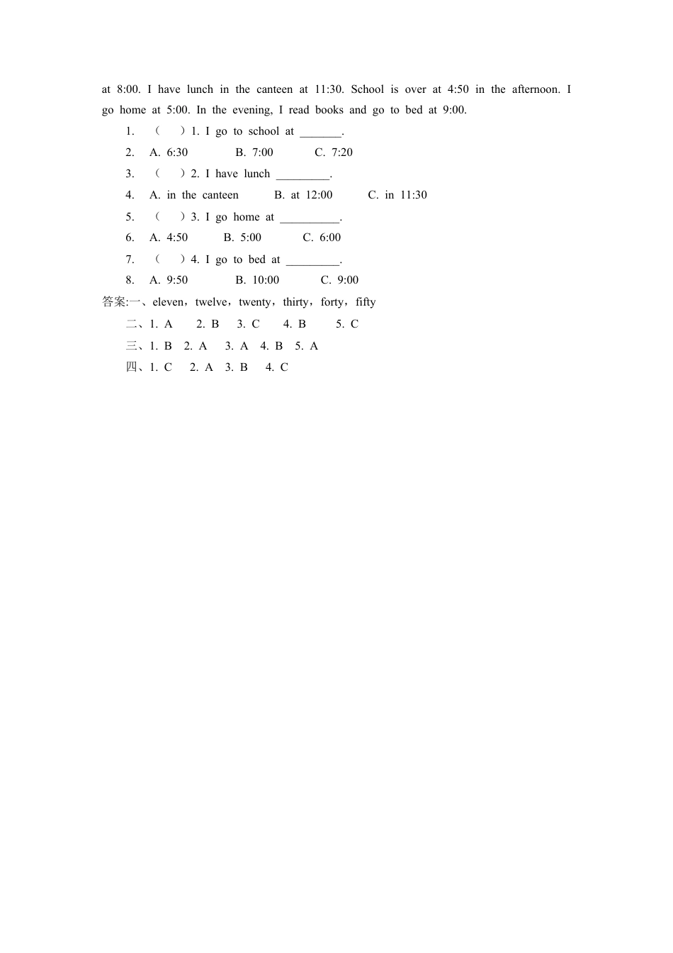 人教（新起点）英语二年级下册 Unit 4 Time Lesson 3 习题.doc_第2页