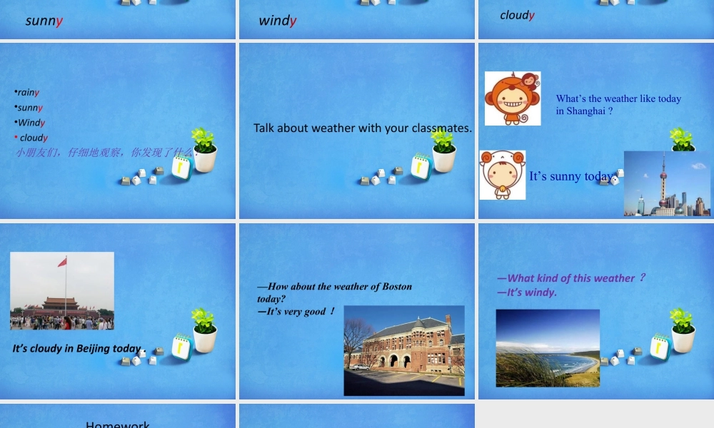 人教（新起点）英语二年级下册 Unit 2 Weather Lesson 1 课件 1.ppt