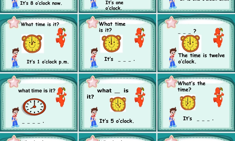 人教（新起点）英语二年级下册 Unit 4 Time Lesson 3 课件3.ppt