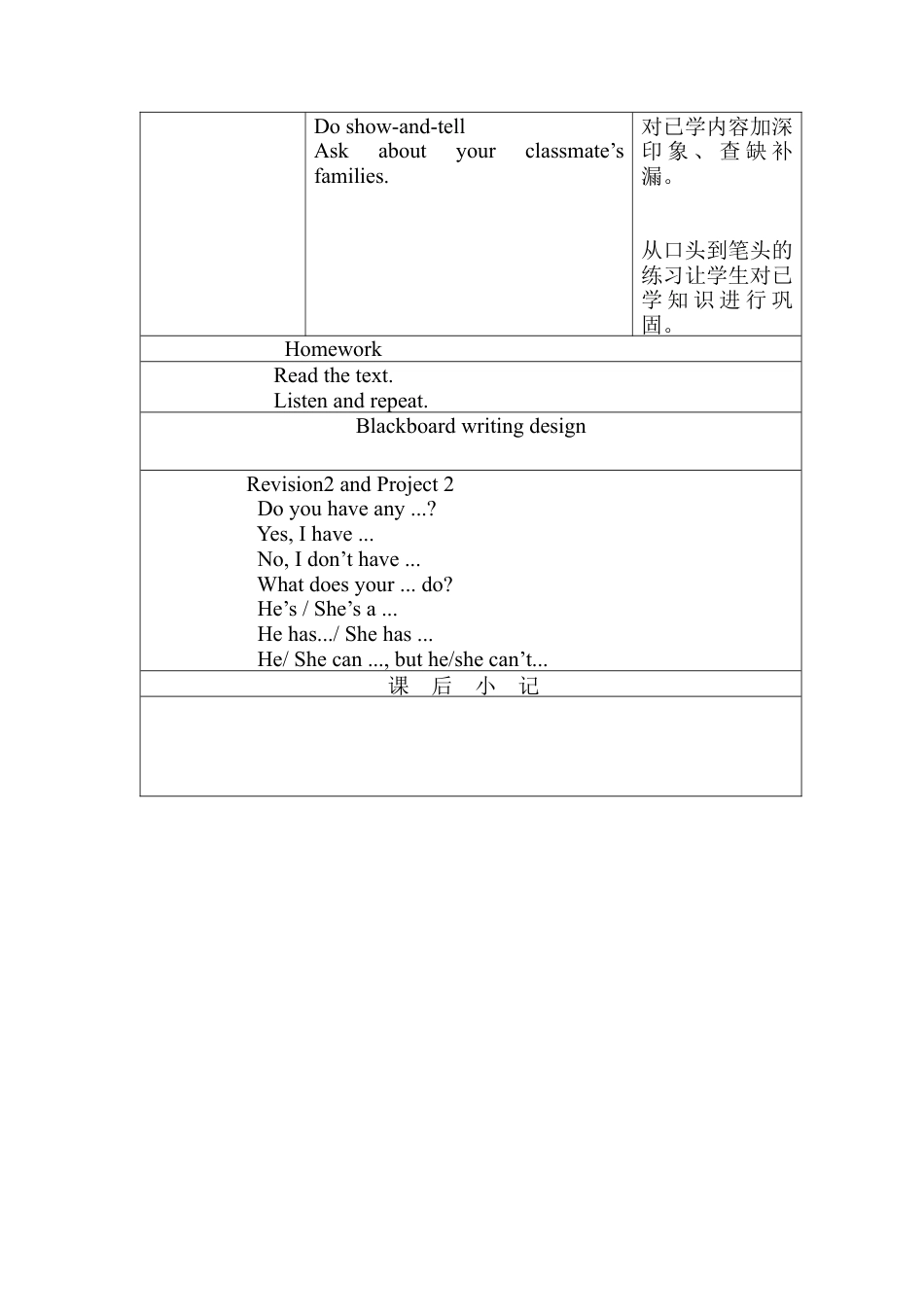 沪教牛津四年级英语上册教案-Revision 2 and Project 2.docx_第2页