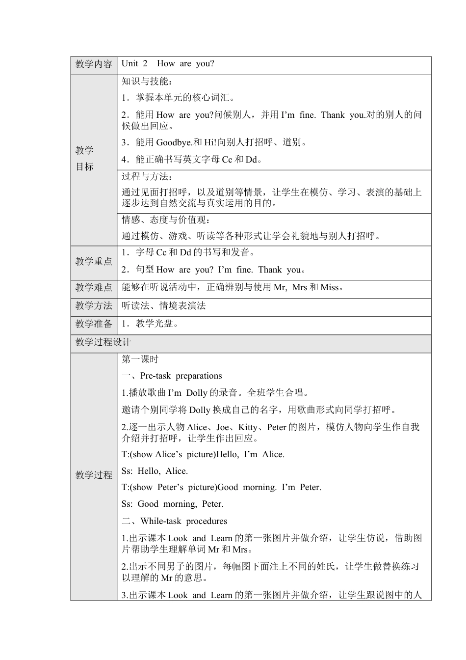 沪教牛津三年级英语上册教案-Unit 2 How are you.docx_第1页