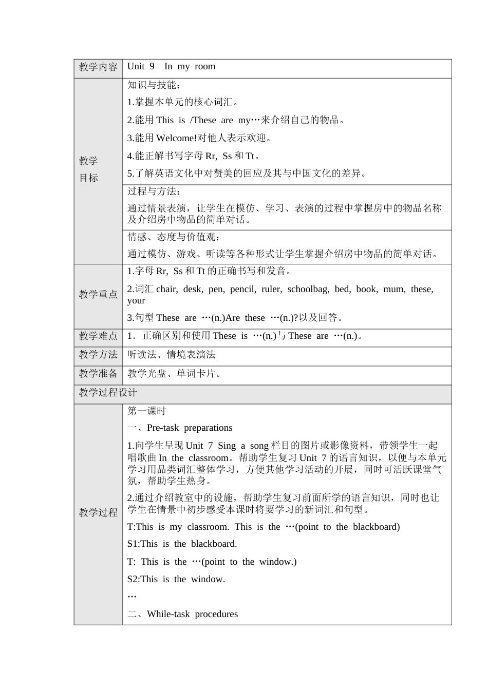 沪教牛津三年级英语上册教案-Unit 9 In my room.docx_第1页