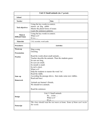 沪教牛津三年级英语上册教案-Unit 11 Small animals.docx