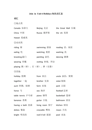 四年级下册英语素材-Unit 6 Holidays知识点汇总 Join in 剑桥英语.docx