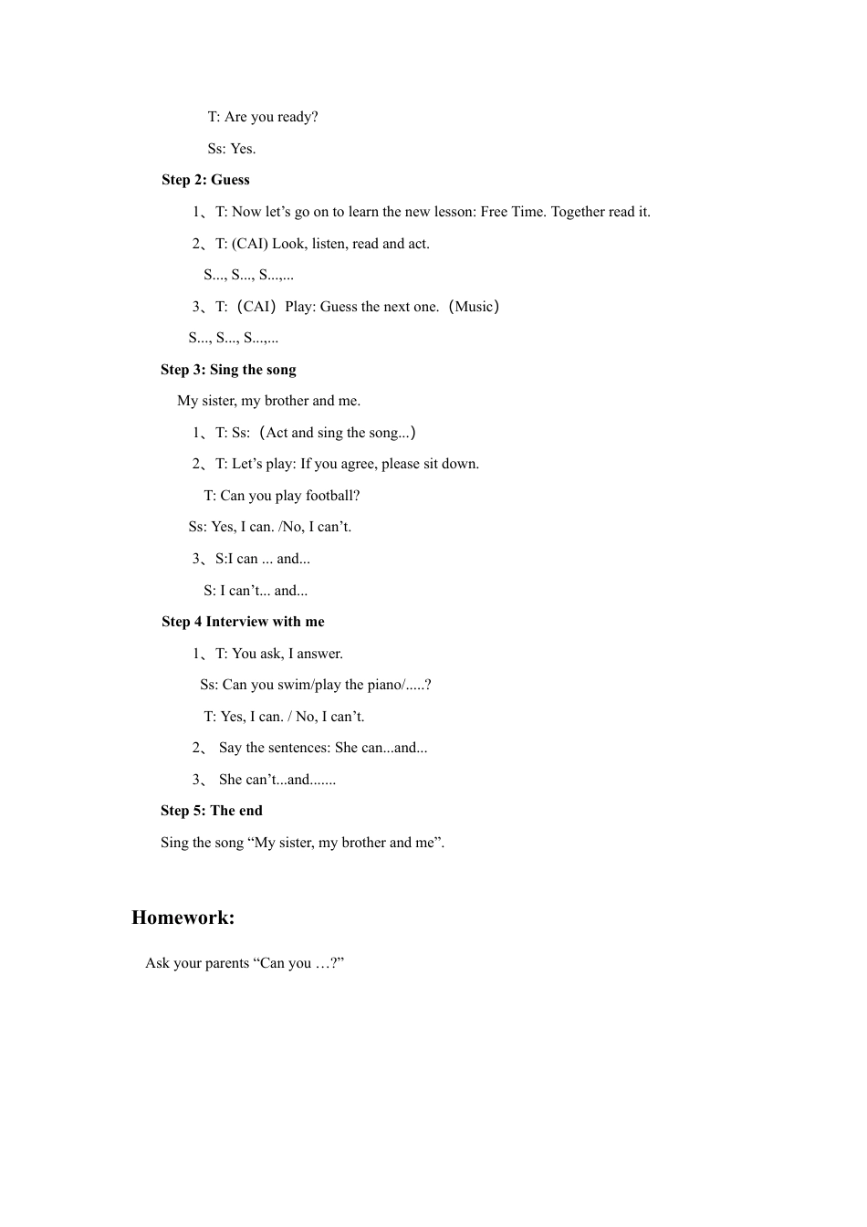 外研版四年级英语上册-Unit 5 Free time 教案.doc_第2页