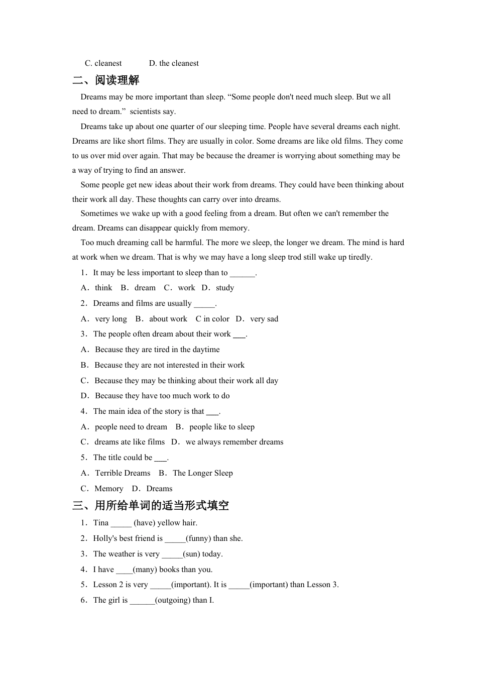 外研版小学英语六年级下-Unit 6 The world of my dreams 习题.doc_第2页