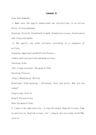 外研版英语三年级上join in版Starter unit lesson6教案.doc