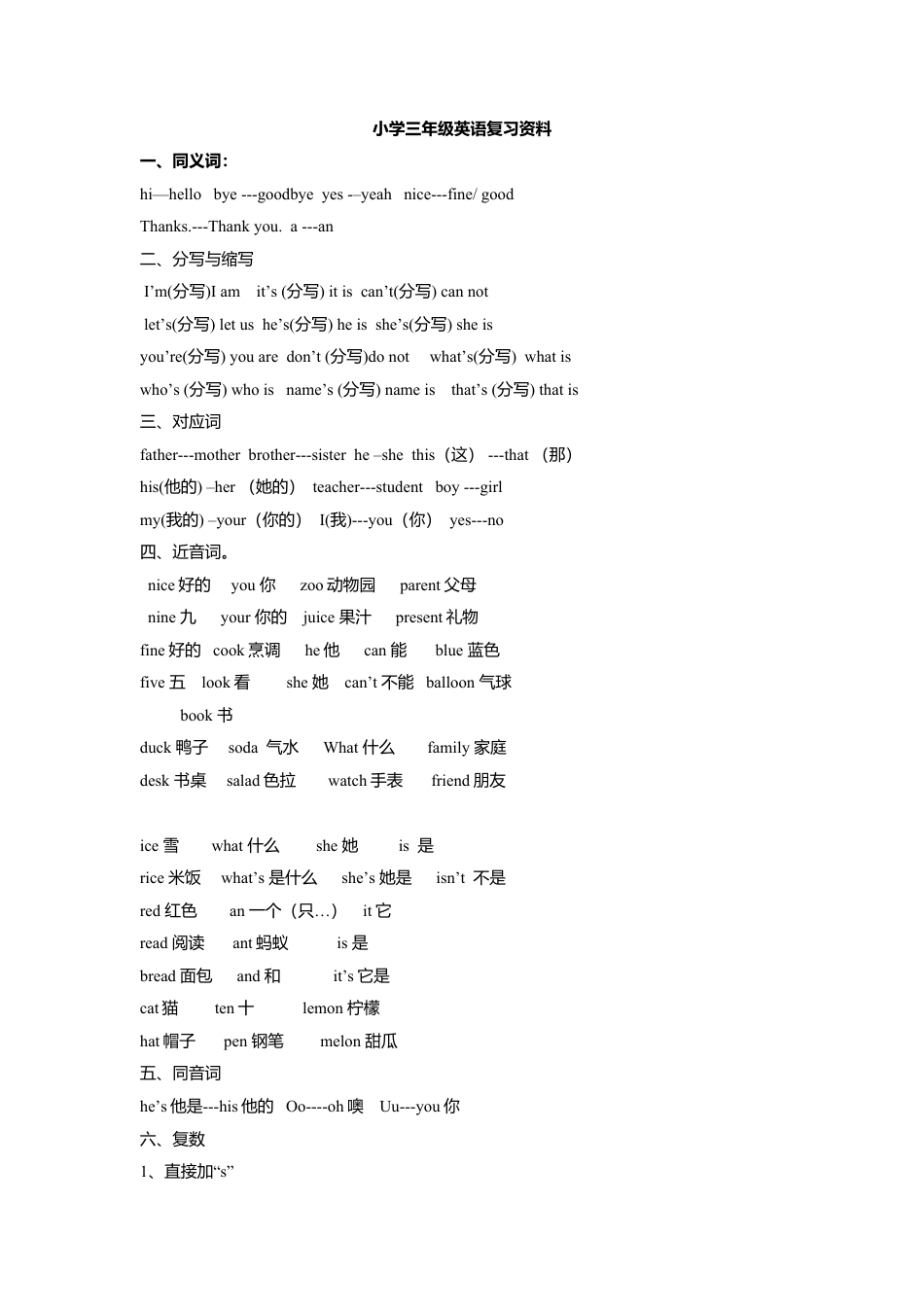 小学三年级英语语法复习.doc_第1页