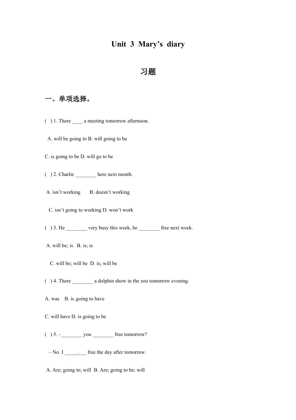 六年级下册英语一课一练-Unit 3 Mary's diary Join in外研剑桥（word，含答案）.doc_第1页