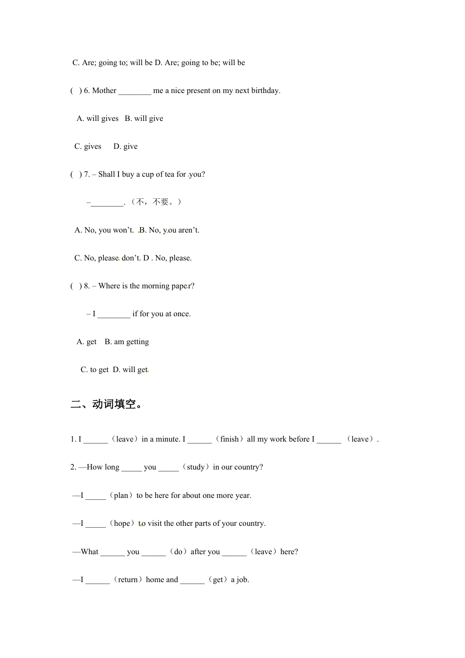 六年级下册英语一课一练-Unit 3 Mary's diary Join in外研剑桥（word，含答案）.doc_第2页