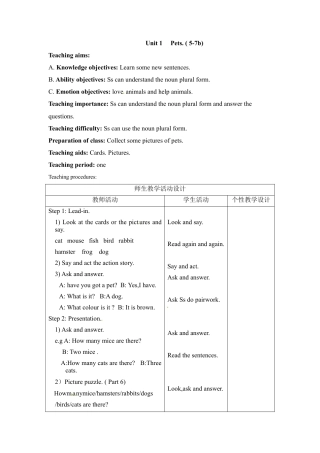 三年级下册英语教案-Unit 1 Pets(5-7b) Join in外研剑桥版.doc