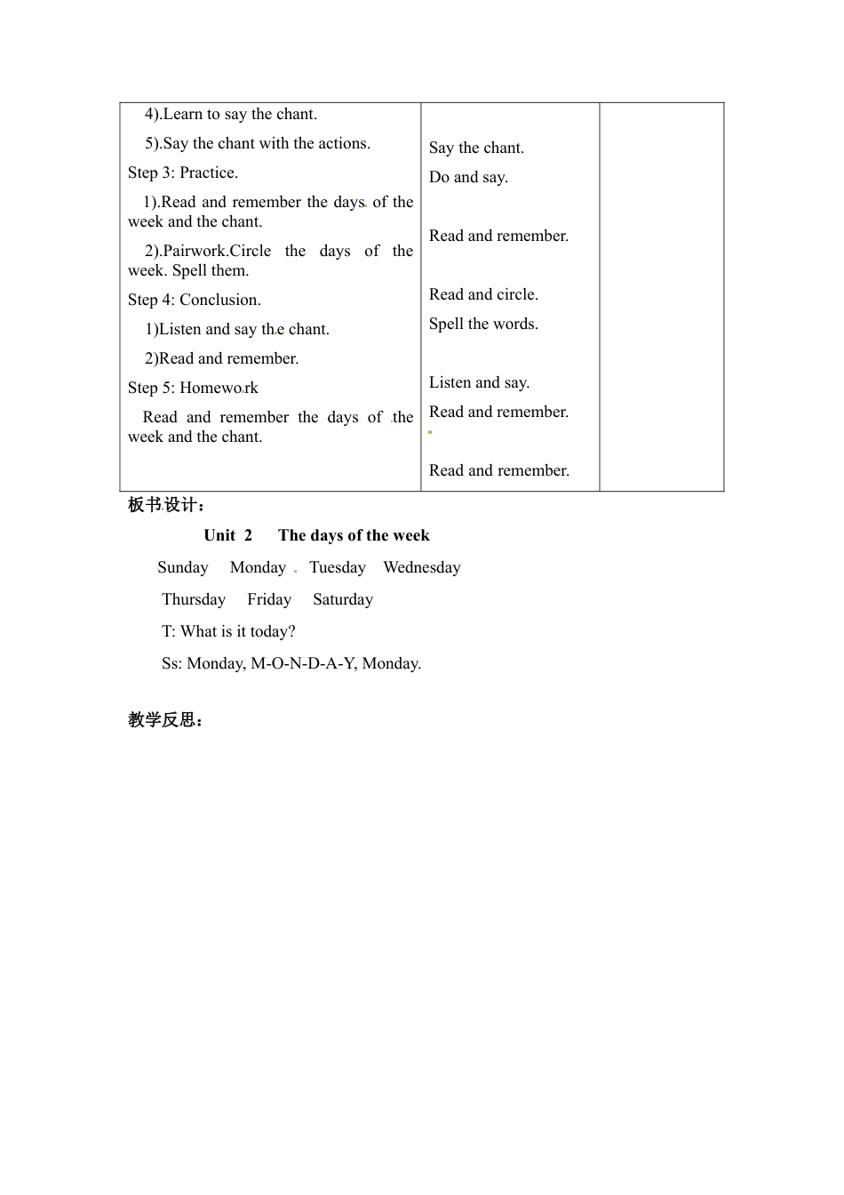 三年级下册英语教案-Unit 2 The days of the week ( part 1,2) Join in外研剑桥版.doc_第2页