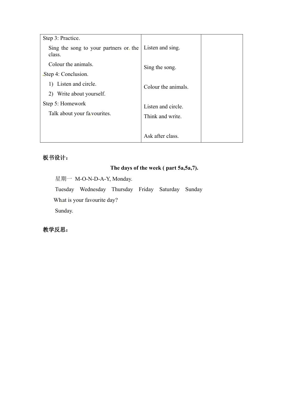 三年级下册英语教案-Unit 2 The days of the week (part 5a,5a,7) Join in外研剑桥版.doc_第2页