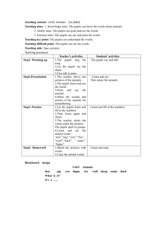 外研版四年级英语下册-Unit3 Animals （part1a,1b,2).doc