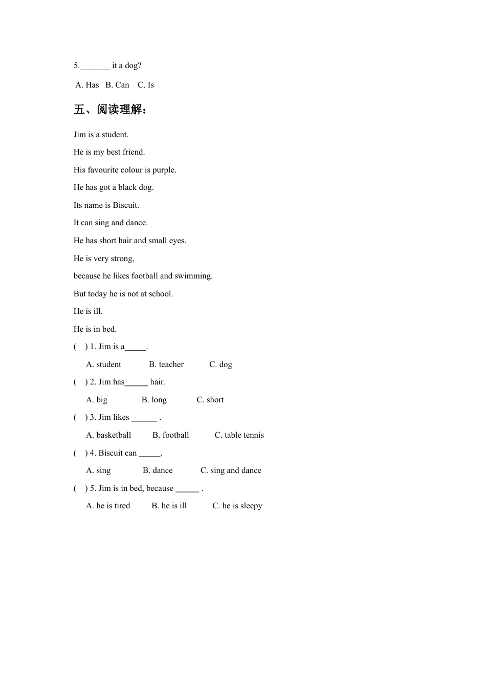 外研版四年级英语下册-Unit3 Animals 同步练习3.doc_第3页