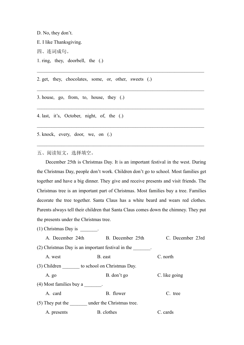 外研版小学英语六年级上-Unit3 Festivals单元测试卷.doc_第3页