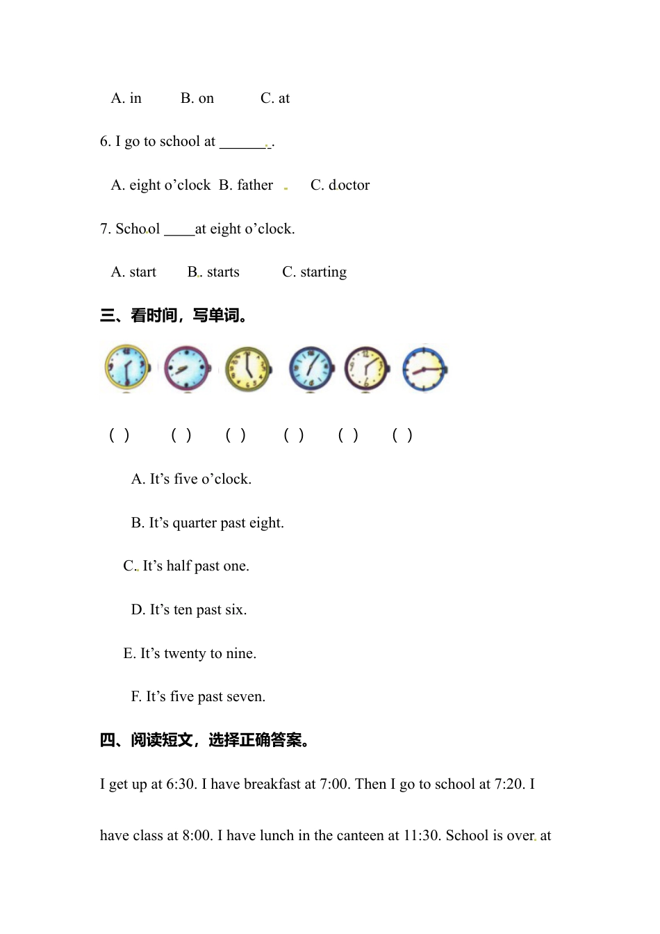 五年级上册英语同步练习-Unit 3 Time Join in外研剑桥（word，含答案）.doc_第2页