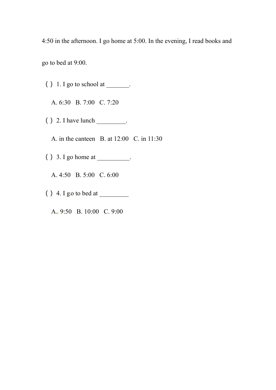 五年级上册英语同步练习-Unit 3 Time Join in外研剑桥（word，含答案）.doc_第3页