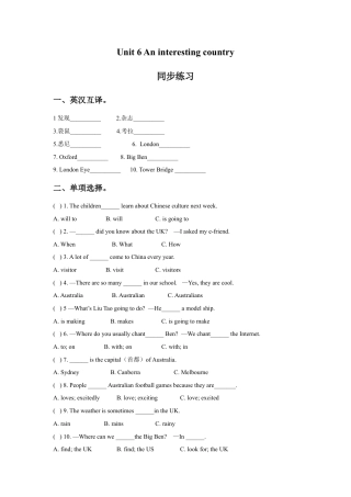 小学英语牛津译林版-Unit 6 An interesting country 同步练习1.doc