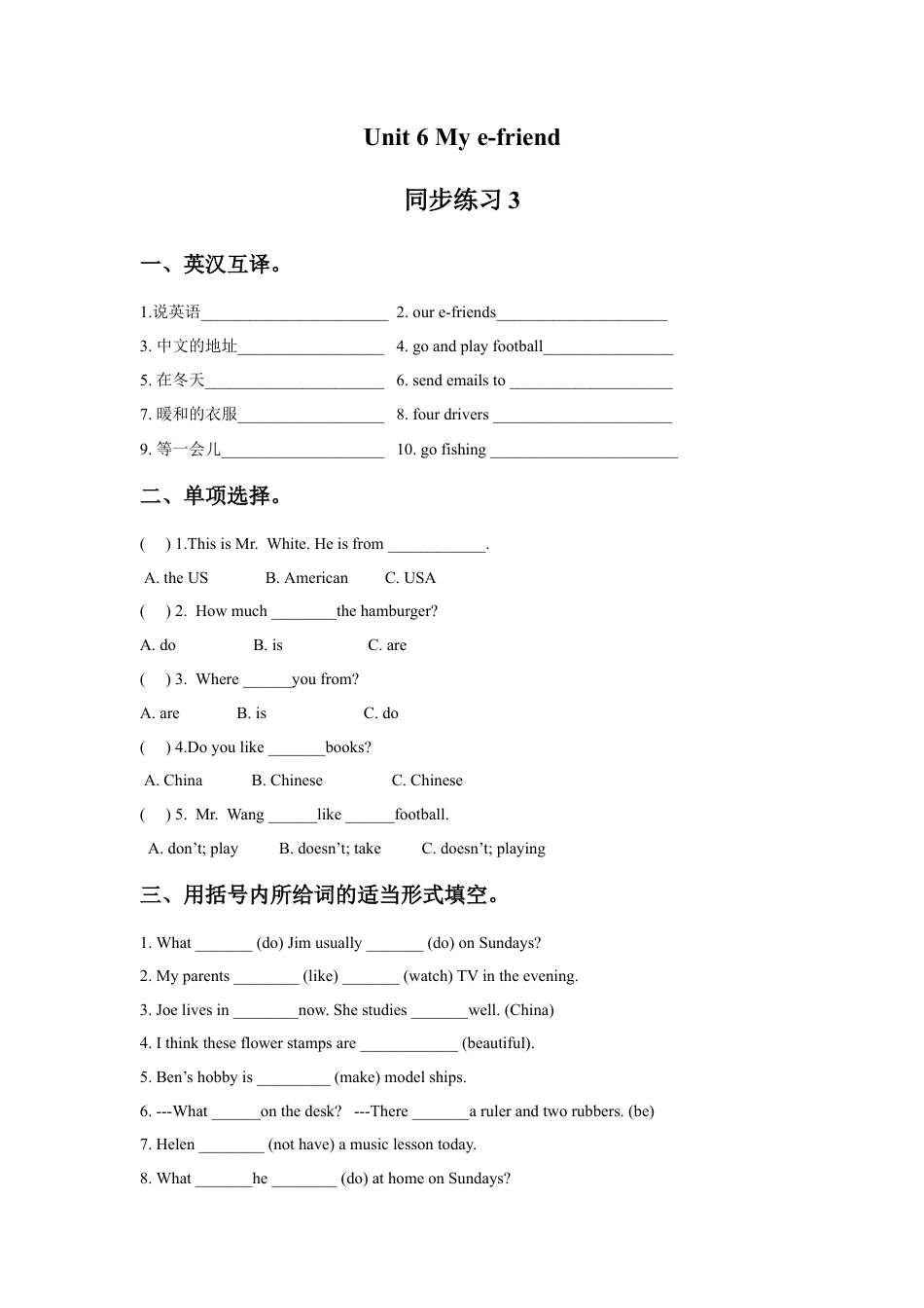 小学英语牛津译林版-Unit 6 My e-friend 同步练习3.doc_第1页