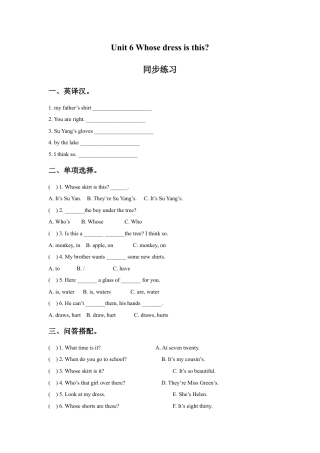 小学英语牛津译林版-Unit 6 Whose dress is this 同步练习3.doc