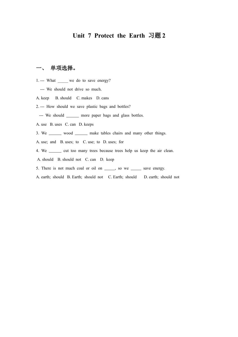 小学英语牛津译林版-Unit 7 Protect the Earth 习题2.doc_第1页