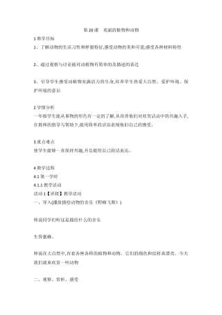 第20课　美丽的植物和动物（教案）-美术一年级上册 人教版.doc