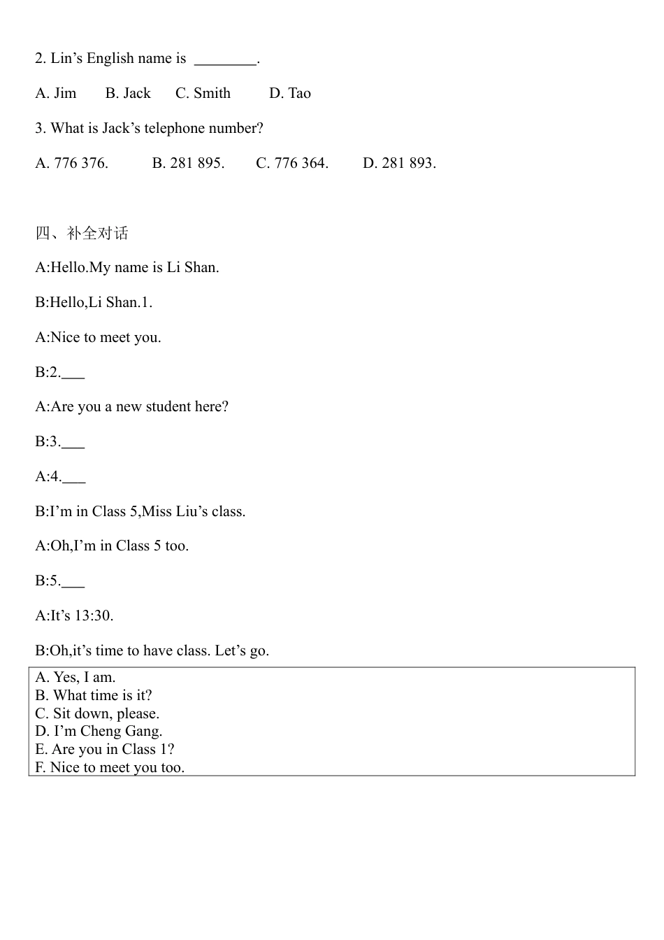 Starter Module 2 Unit 1 练习题  - 外研版七年级英语上册.docx_第2页