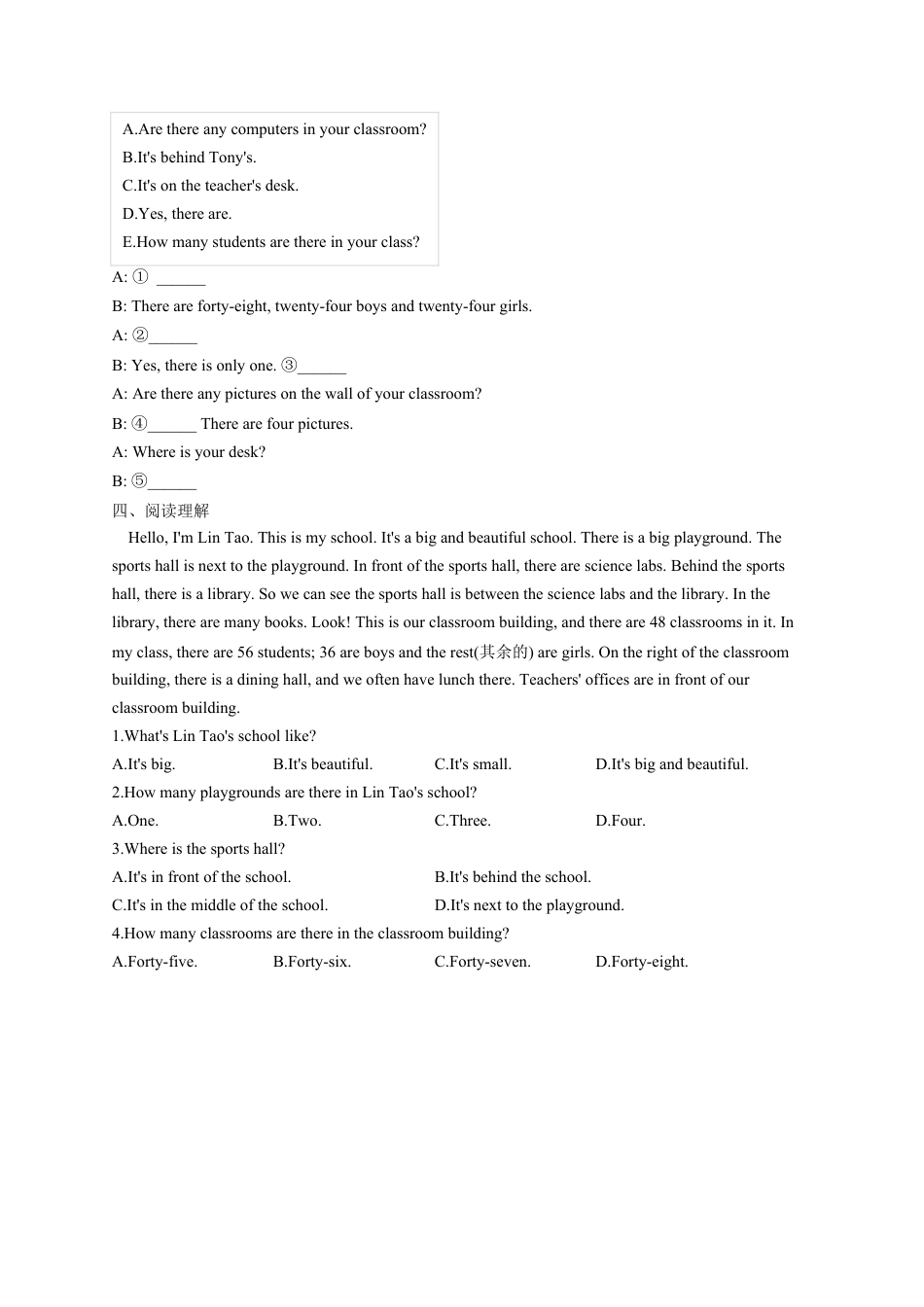 初中英语七年级上册-Module 3 My school Unit 1-There are thirty students in my class.（含解析）.docx_第2页