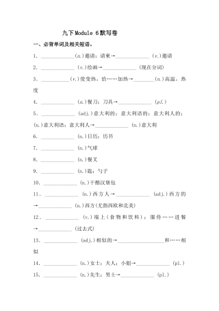 外研版九年级下册 Module 6 必背词汇、短语、句子自测听写默写卷 （有答案）.docx