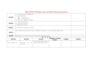 八年级英语上册 Module 3 Unit 1 Nothing is more exciting than playing tennis教案.doc