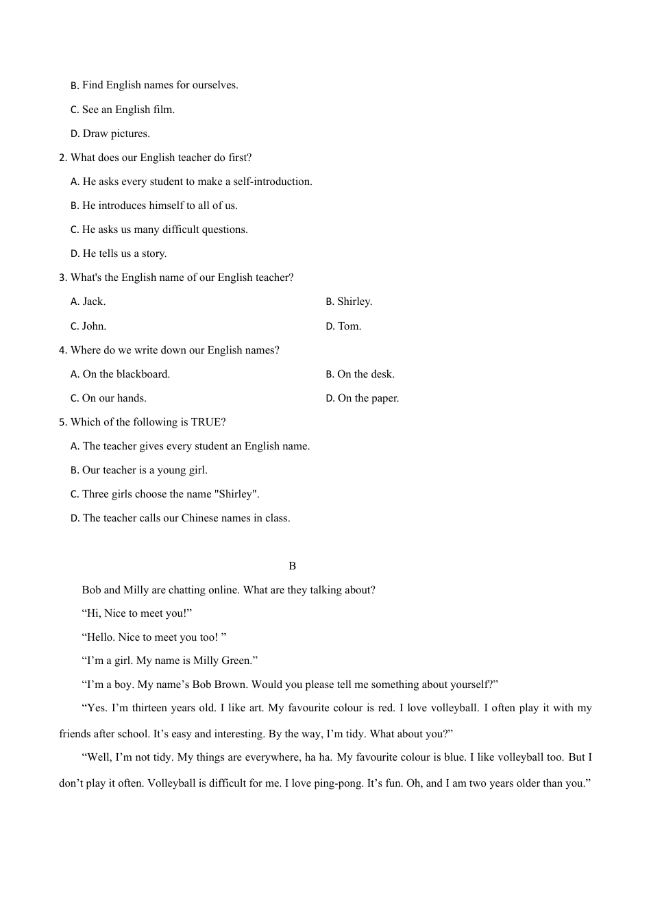 初中英语七年级上册-Module 1 My classmates（B卷提升篇）（原卷版）.doc_第3页